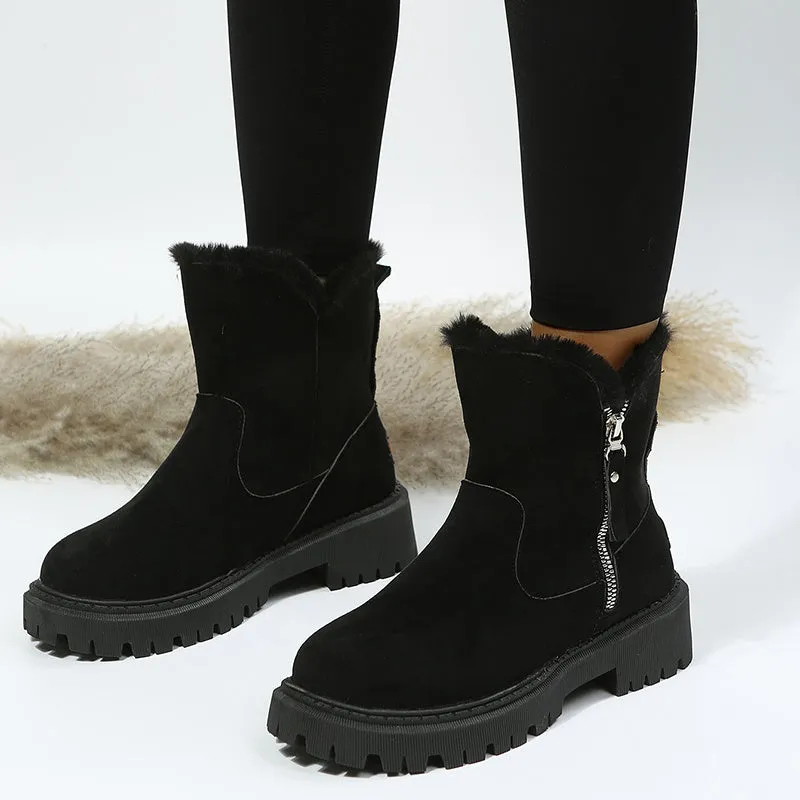 Leah – Thick Plush Snow Boots in Premium Vegan Suede with Non-Slip Sole