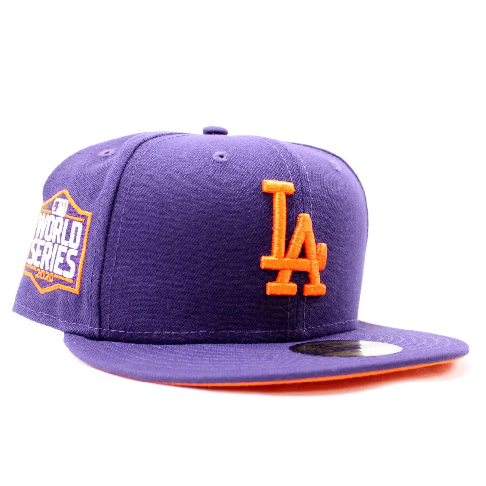 Los Angeles Dodgers 2020 World Series New Era 59Fifty Fitted Hat (Glow in the Dark Purple Orange Under Brim)