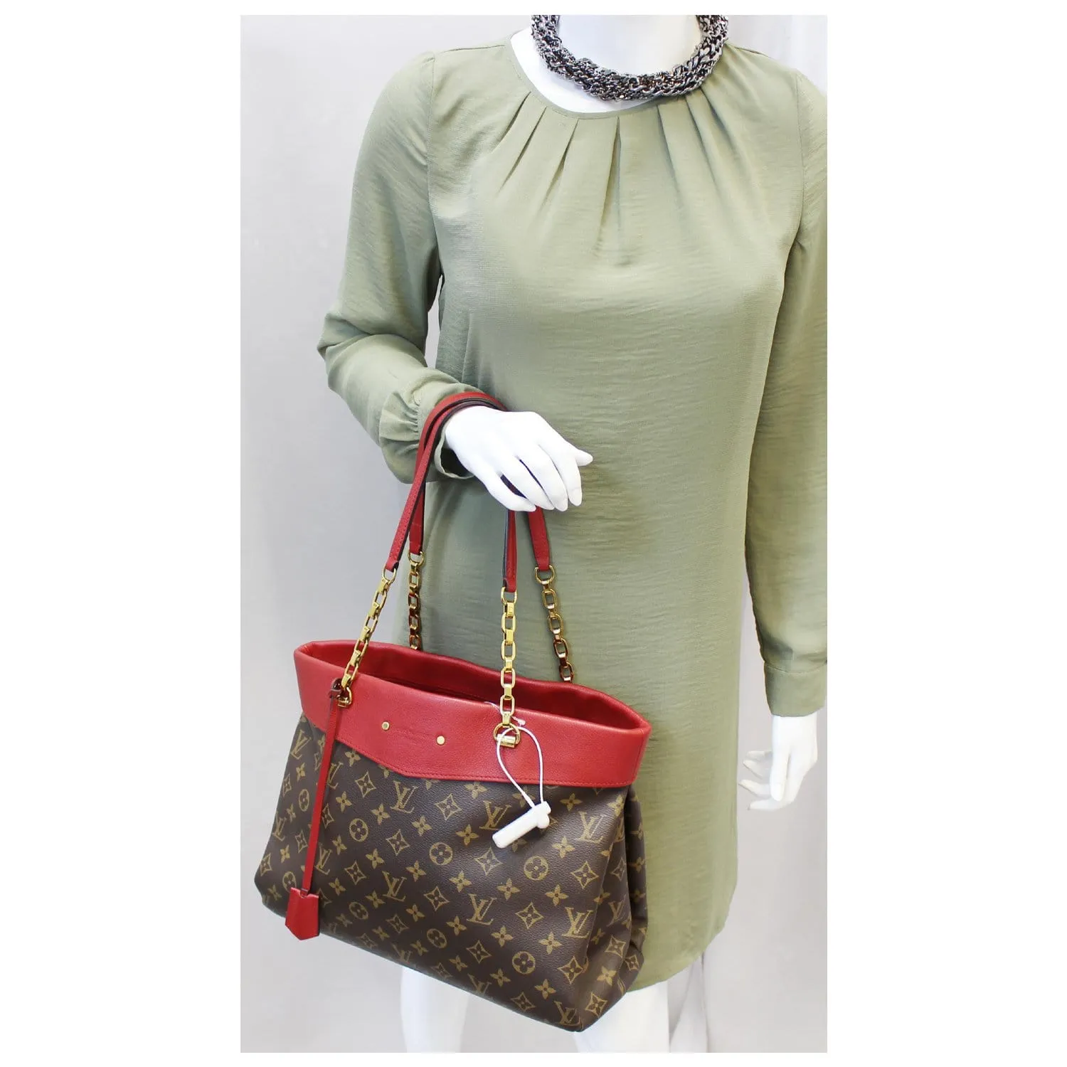 LOUIS VUITTON Pallas Chain Shopper Bag Monogram Canvas Cherry