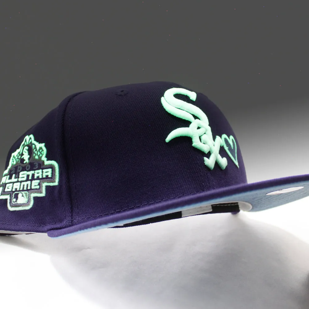 Love Chicago White Sox 2003 All-Star Game New Era 59Fifty Fitted Hat (GITD Purple Sky Blue Under Brim)