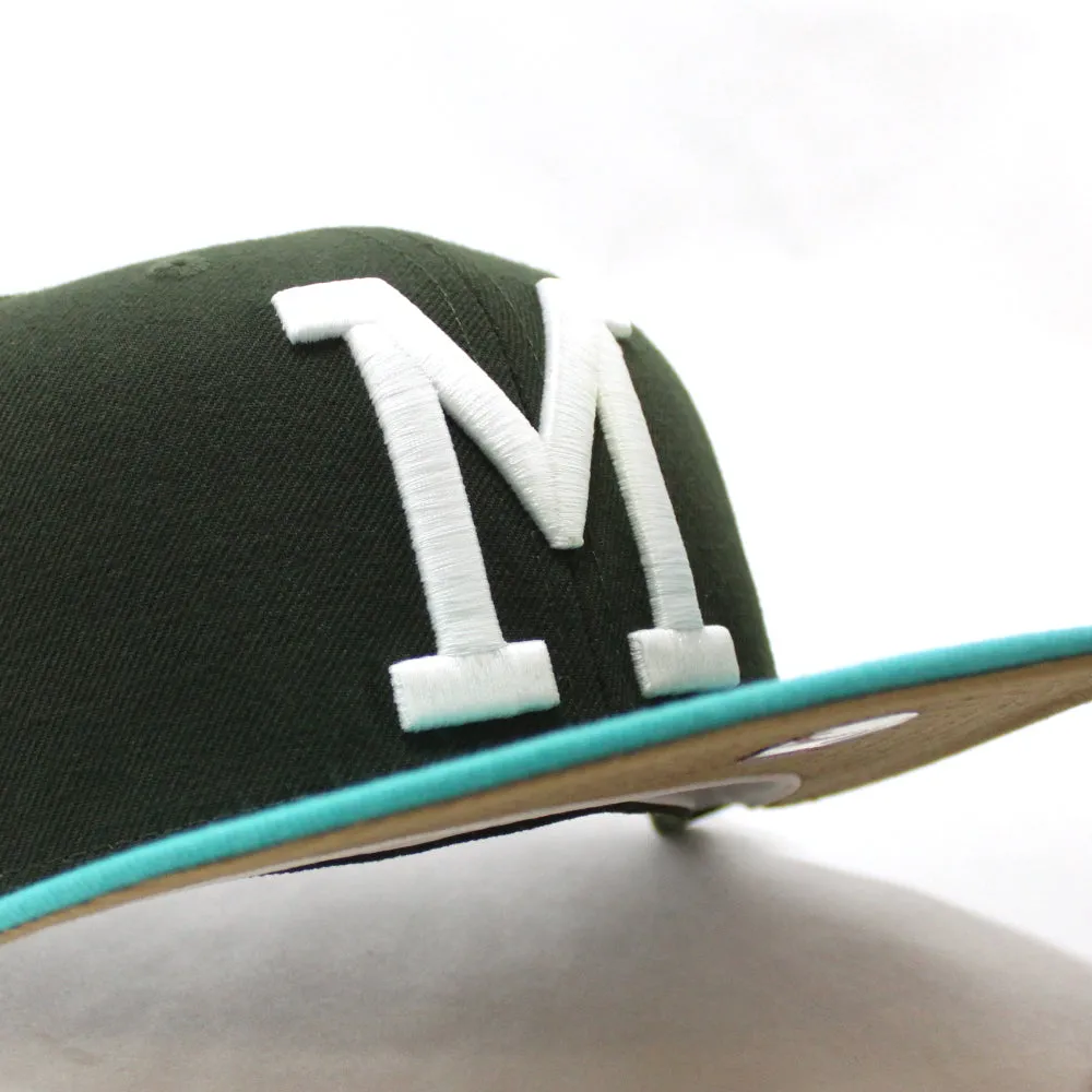 Milwaukee Braves 1957 WORLD SERIES New Era 59Fifty Fitted Hat (Menthol Pack Dark Seaweed Teal Khaki Under Brim)