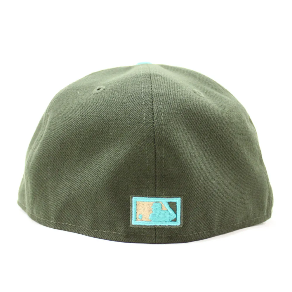 Milwaukee Braves 1957 WORLD SERIES New Era 59Fifty Fitted Hat (Menthol Pack Dark Seaweed Teal Khaki Under Brim)