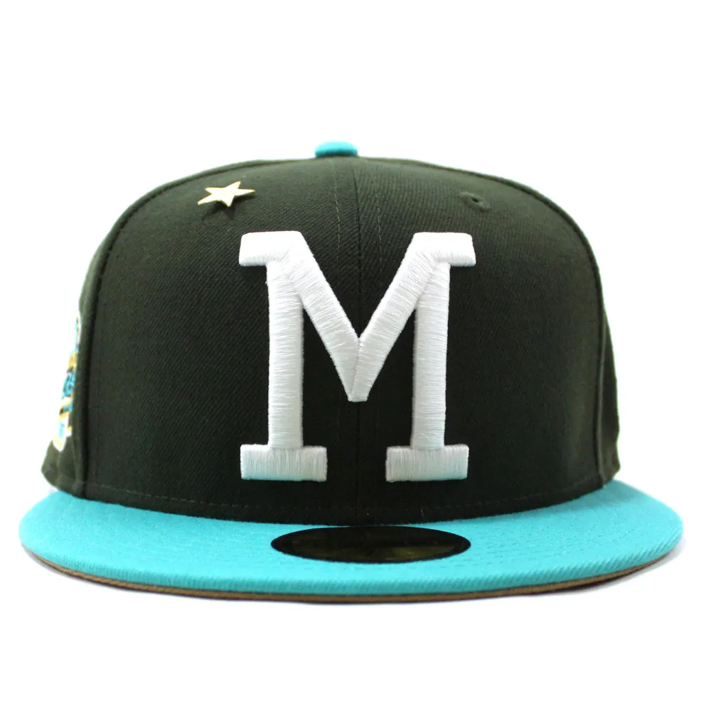 Milwaukee Braves 1957 WORLD SERIES New Era 59Fifty Fitted Hat (Menthol Pack Dark Seaweed Teal Khaki Under Brim)