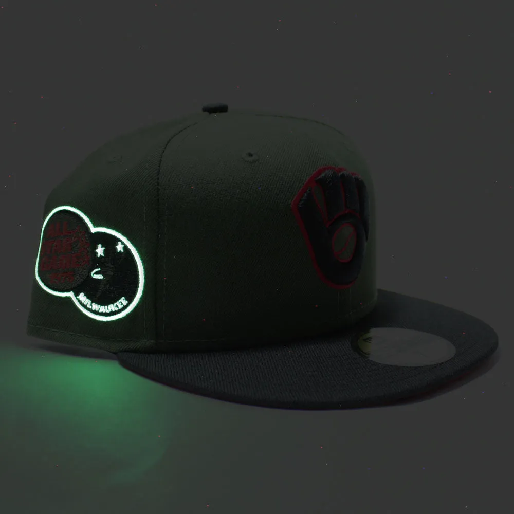 Milwaukee Brewers 1975 All-Star Game New Era 59Fifty Fitted Hat (Glow in the Dark Patch Dark Green Orange Under Brim)
