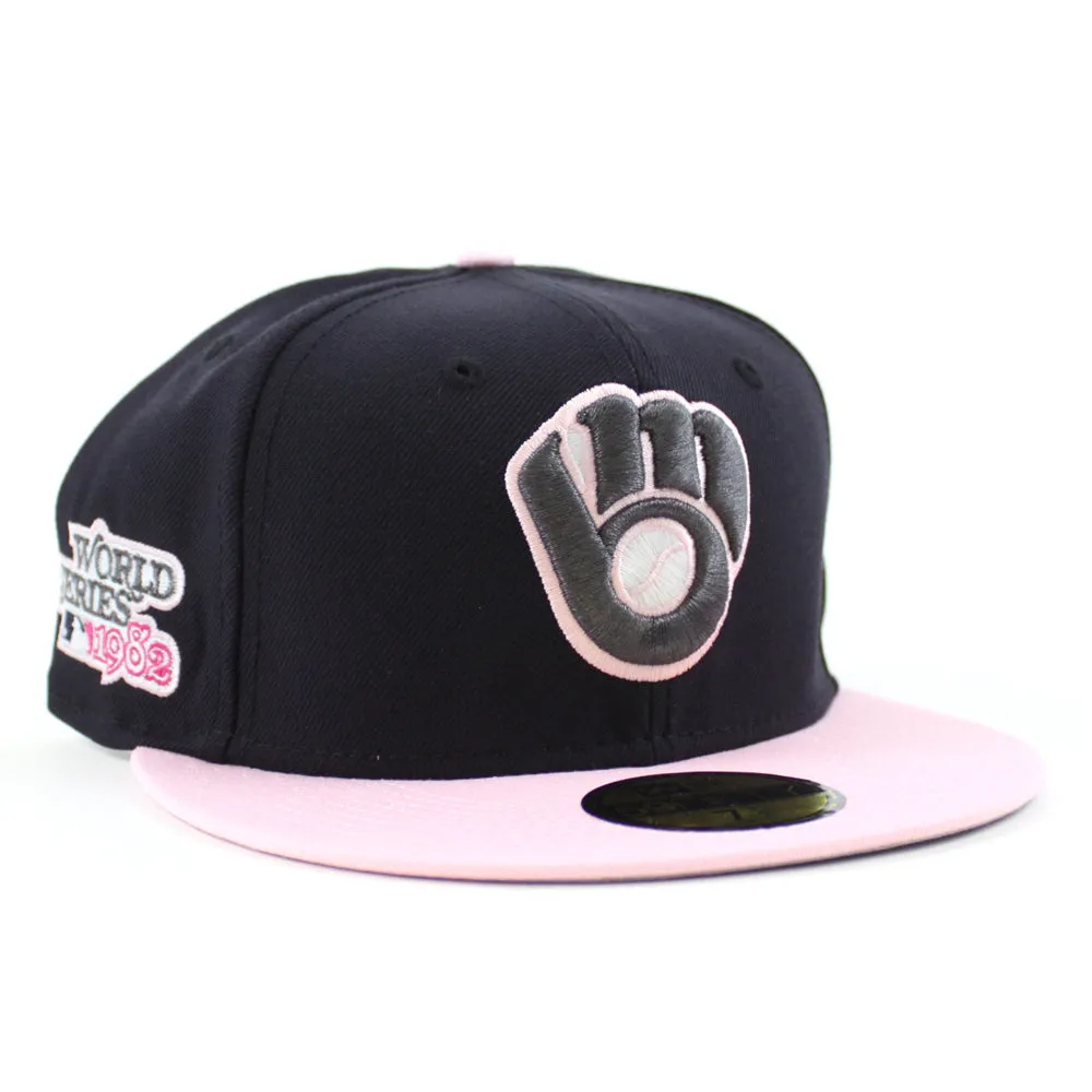 Milwaukee Brewers 1982 World Series New Era 59Fifty Fitted Hat (GITD Navy Pink Gray Under Brim)