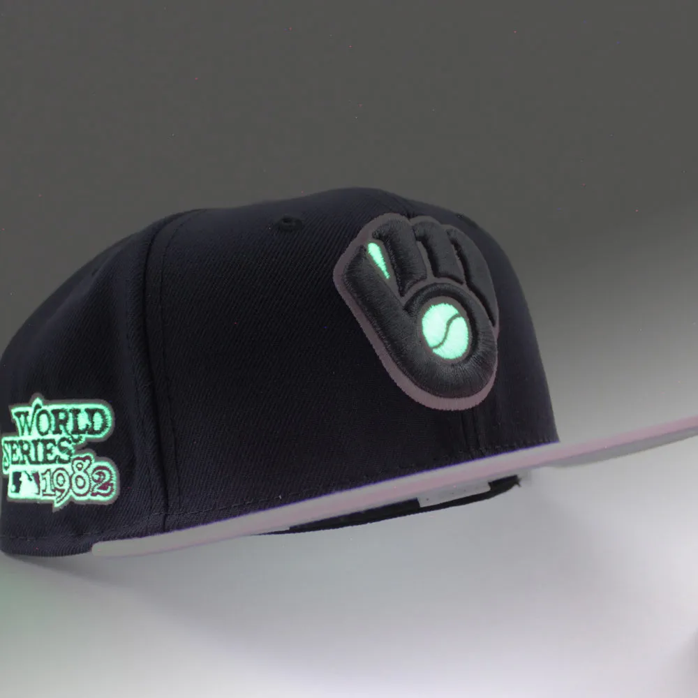Milwaukee Brewers 1982 World Series New Era 59Fifty Fitted Hat (GITD Navy Pink Gray Under Brim)