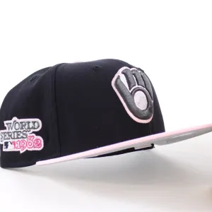 Milwaukee Brewers 1982 World Series New Era 59Fifty Fitted Hat (GITD Navy Pink Gray Under Brim)