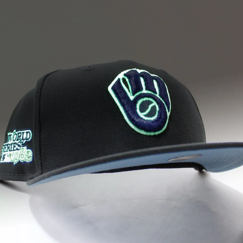 Milwaukee Brewers 1982 World Series New Era 59Fifty Fitted Hat (Glow in the Dark Dark Gray M.Blue Sky Blue Under Brim)