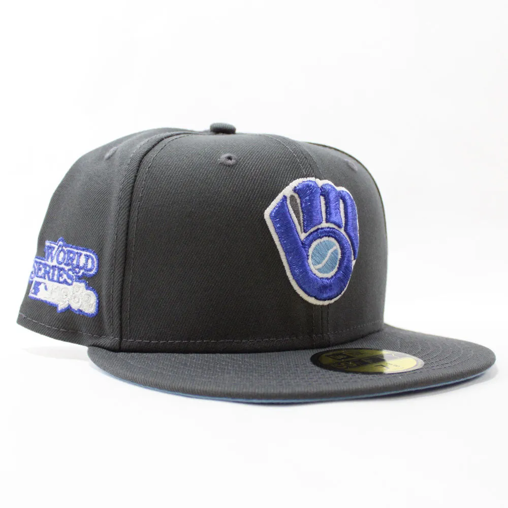 Milwaukee Brewers 1982 World Series New Era 59Fifty Fitted Hat (Glow in the Dark Dark Gray M.Blue Sky Blue Under Brim)