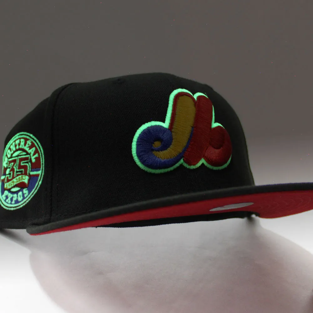 Montreal Expos 35th Anniversary New Era Fitted 59Fifty Hat (GITD Black Red Under Brim)