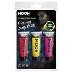 Moon Glow Glow In The Dark Face Paint, Red, Yellow, Purple