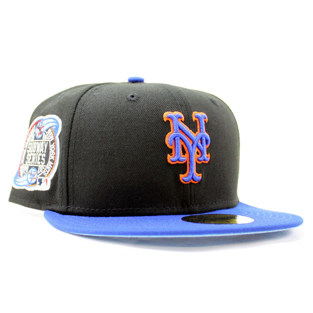 New York Mets 2000 New Era 59Fifty Fitted Hat (Glow in the Dark Black Blue Sky Blue Under Brim)