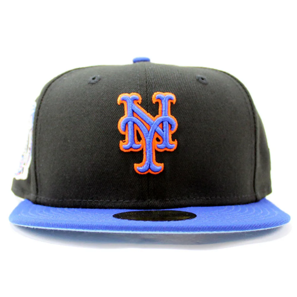 New York Mets 2000 New Era 59Fifty Fitted Hat (Glow in the Dark Black Blue Sky Blue Under Brim)