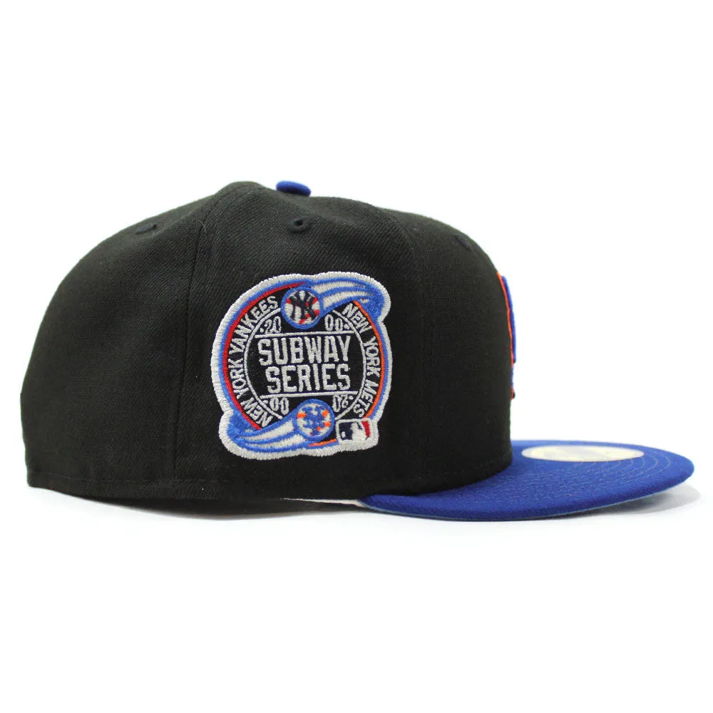 New York Mets 2000 New Era 59Fifty Fitted Hat (Glow in the Dark Black Blue Sky Blue Under Brim)