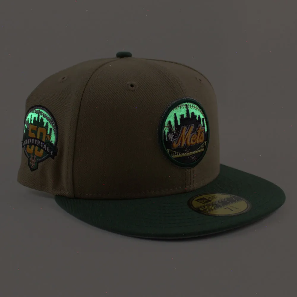 New York Mets 50th Anniversary New Era 59Fifty Fitted Hat (Glow in the Dark khaki Cilantro Gray Under Brim)