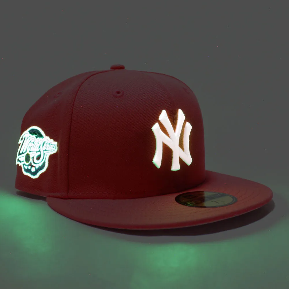 New York Yankees 1998 World Series New Era 59Fifty Fitted Hat (Glow in The Dark Lava Red Pink Under Brim)