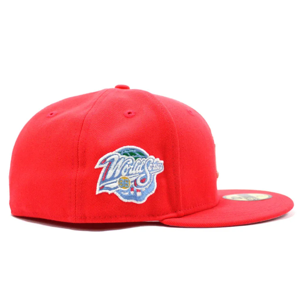 New York Yankees 1998 World Series New Era 59Fifty Fitted Hat (Glow in The Dark Lava Red Pink Under Brim)
