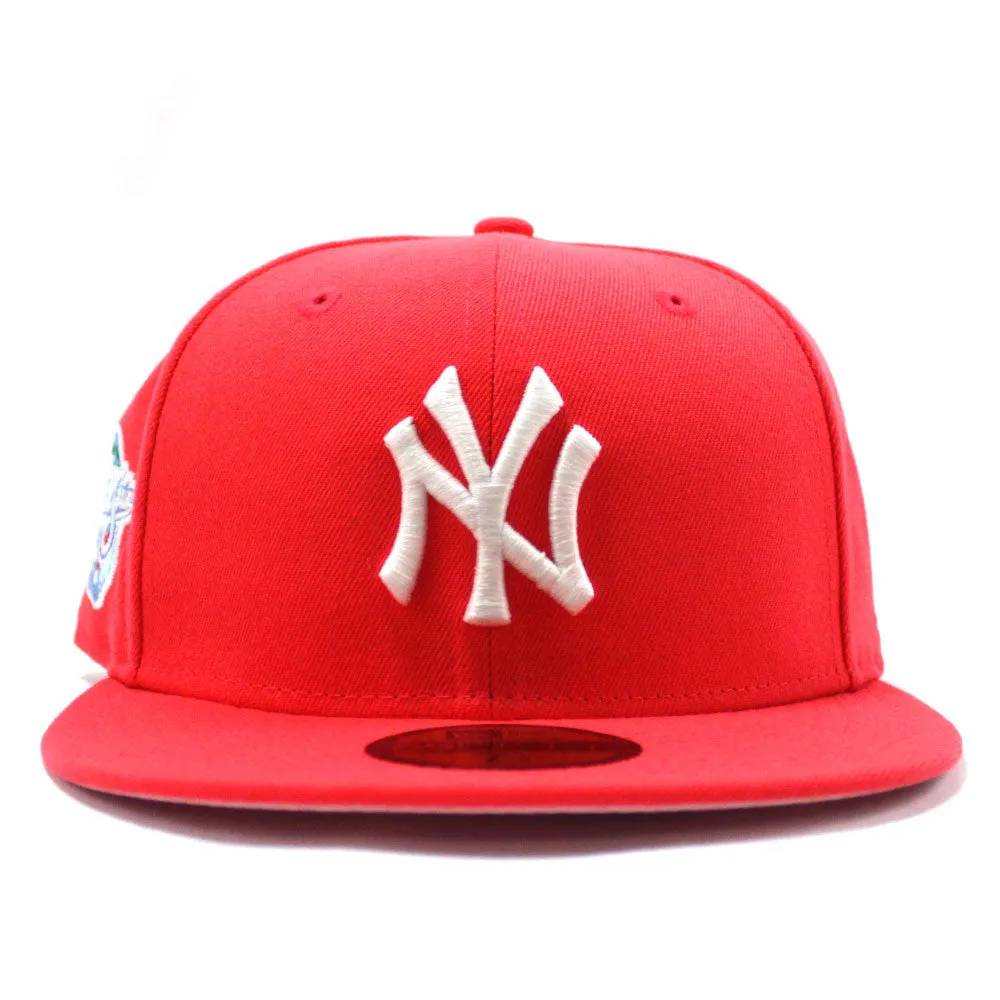 New York Yankees 1998 World Series New Era 59Fifty Fitted Hat (Glow in The Dark Lava Red Pink Under Brim)