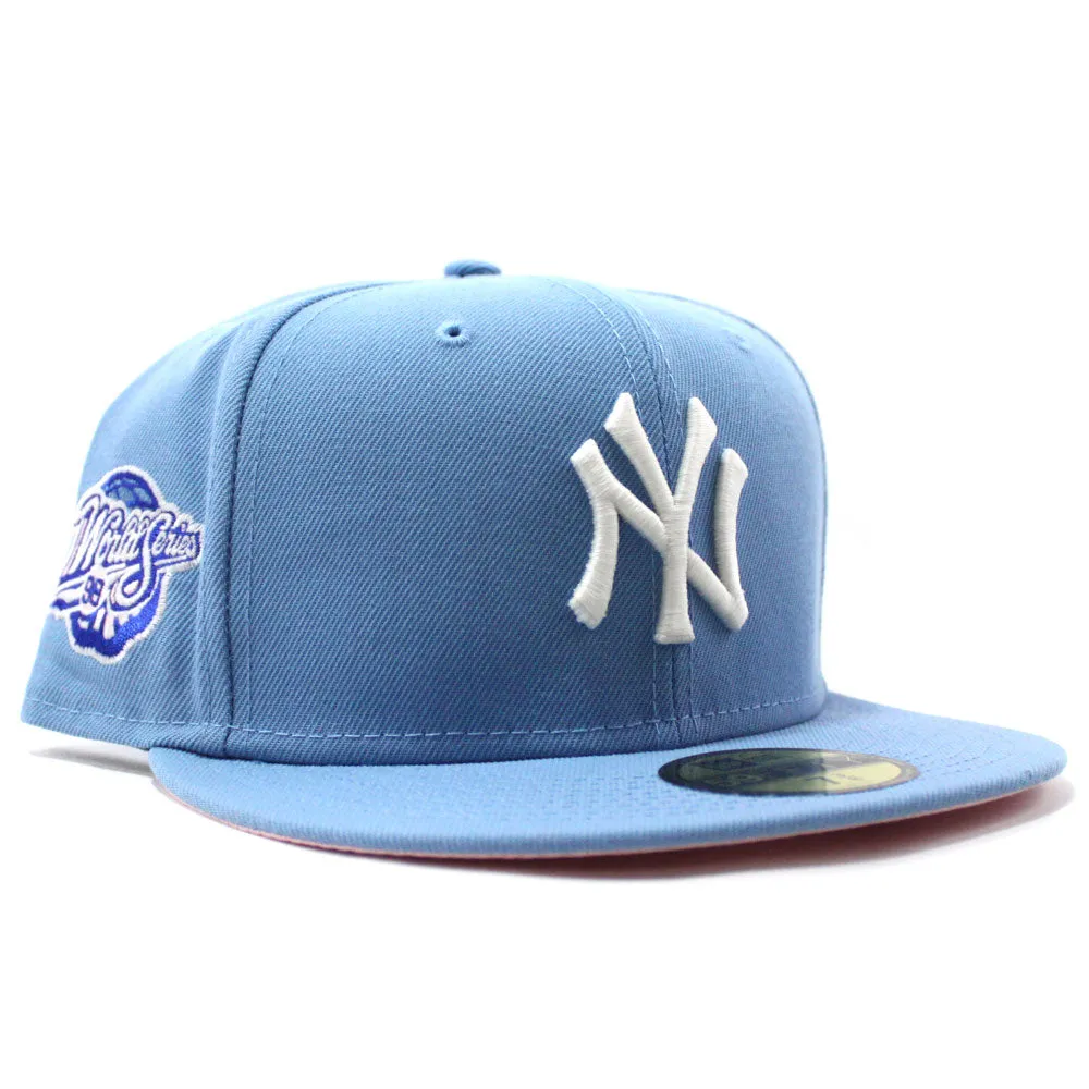 New York Yankees 1998 World Series New Era 59Fifty Fitted Hat (Glow in the Dark Sky Blue Pink Under Brim)
