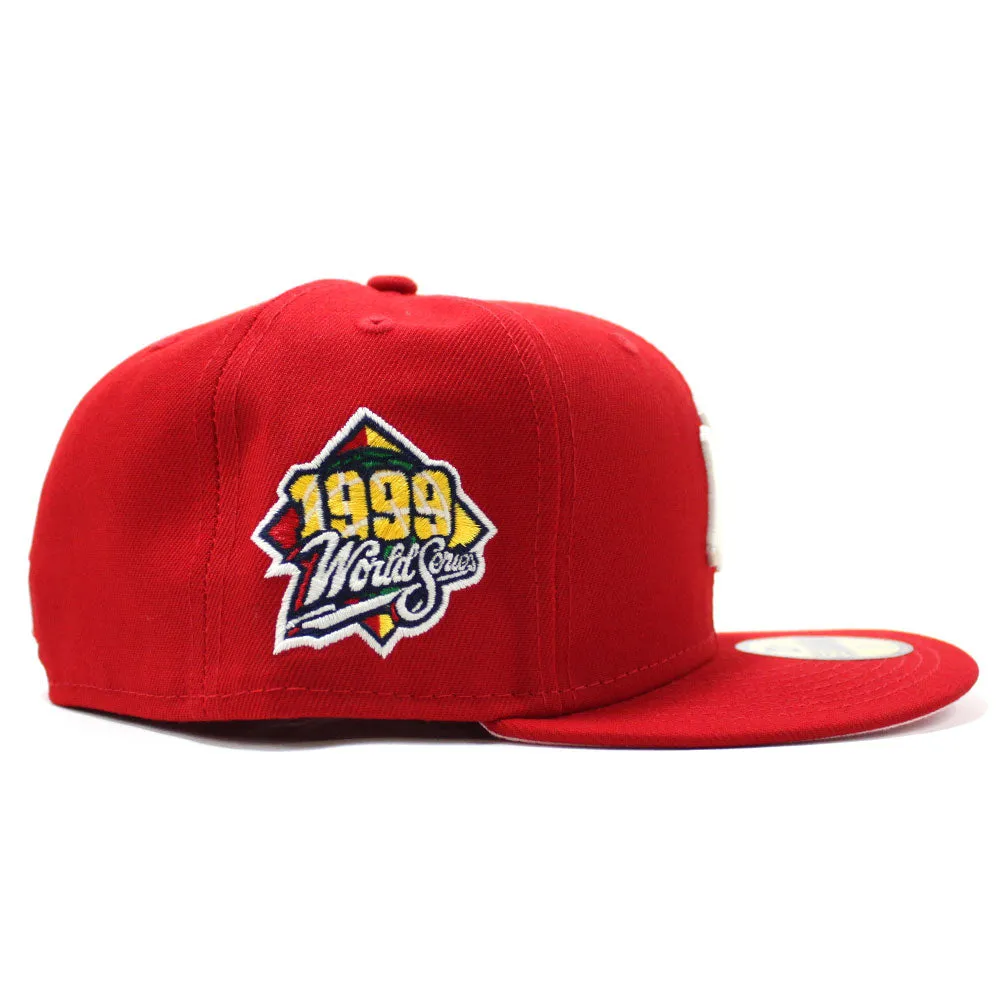New York Yankees 1999 World Series New Era 59Fifty Fitted Hat (Glow in the Dark Logo RED Pink Under Brim)
