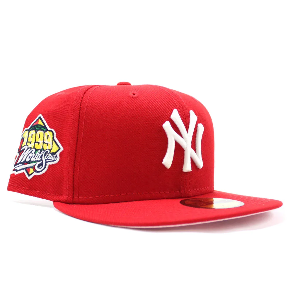 New York Yankees 1999 World Series New Era 59Fifty Fitted Hat (Glow in the Dark Logo RED Pink Under Brim)