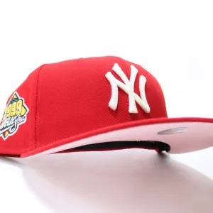 New York Yankees 1999 World Series New Era 59Fifty Fitted Hat (Glow in the Dark Logo RED Pink Under Brim)