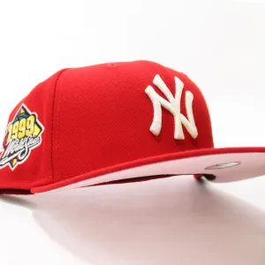 New York Yankees 1999 World Series New Era 59Fifty Fitted Hat (Glow in the Dark Red Pink Under Brim)