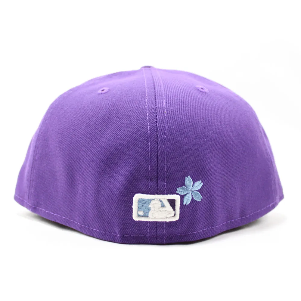 New York Yankees Cherry Blossom New Era 59Fifty Fitted Hat (GITD Purple Sky Blue Under Brim)