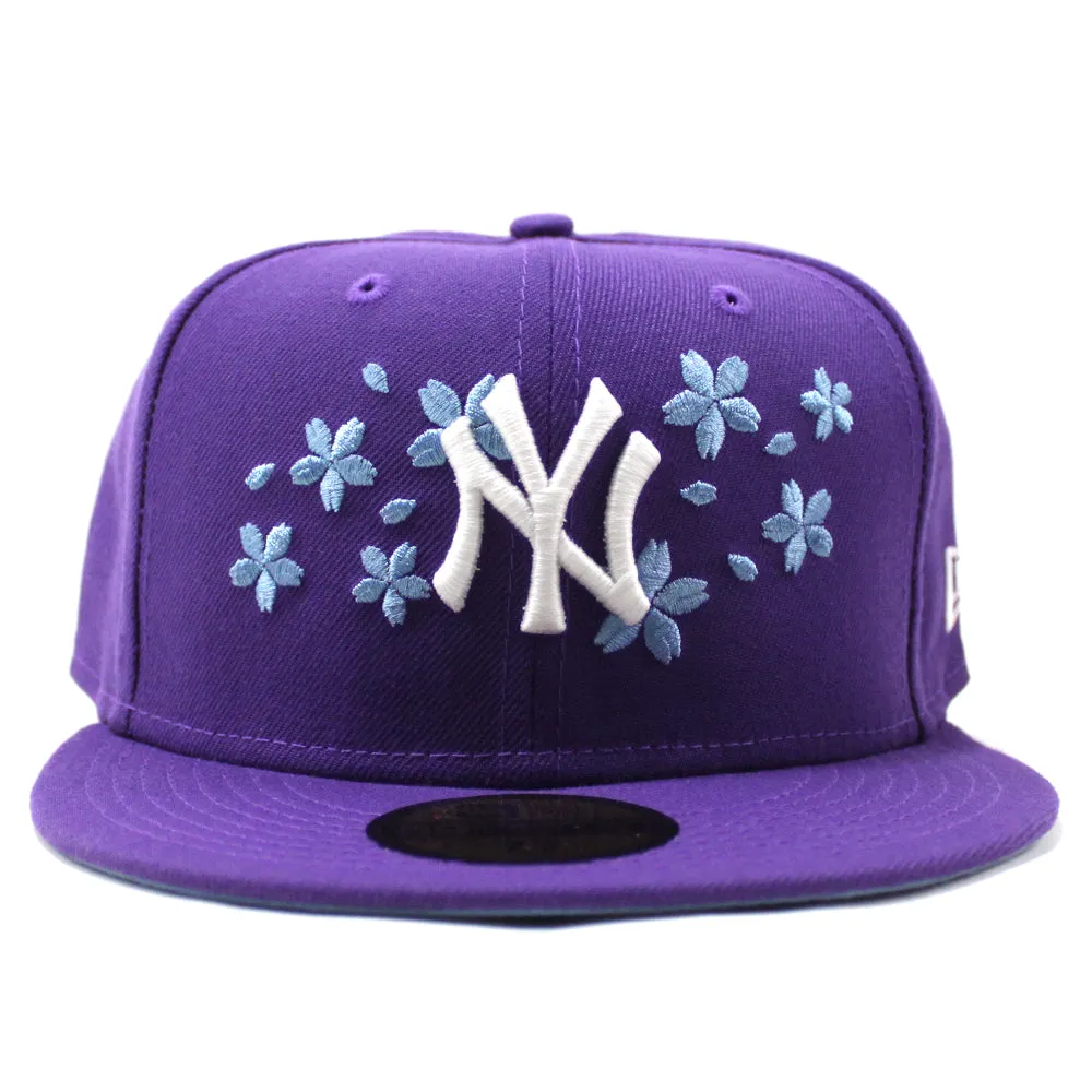 New York Yankees Cherry Blossom New Era 59Fifty Fitted Hat (GITD Purple Sky Blue Under Brim)