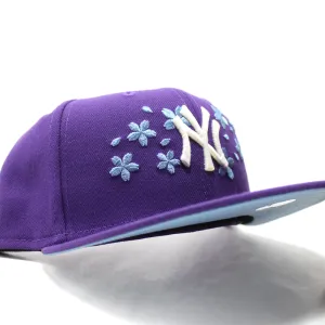 New York Yankees Cherry Blossom New Era 59Fifty Fitted Hat (GITD Purple Sky Blue Under Brim)