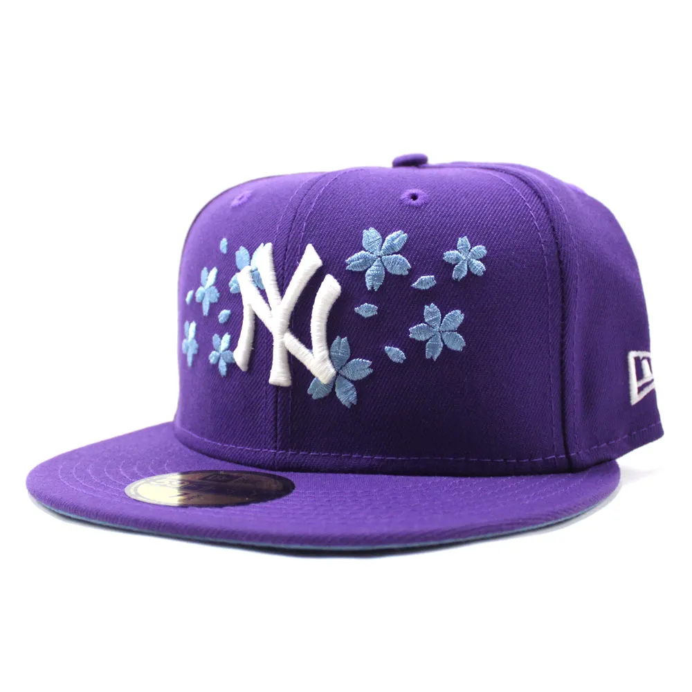 New York Yankees Cherry Blossom New Era 59Fifty Fitted Hat (GITD Purple Sky Blue Under Brim)