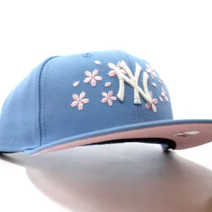 New York Yankees Cherry Blossom New Era 59Fifty Fitted Hat (Glow in the Dark Sky Blue Pink Under Brim)