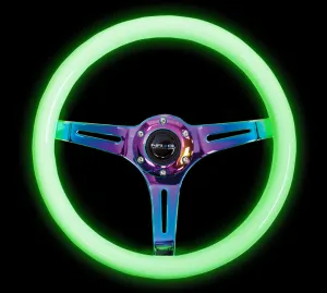 NRG ST-015MC-GL 350mm Glow in the Dark Grip 3 Neochrome Spokes Classic Wood Grain Wheel