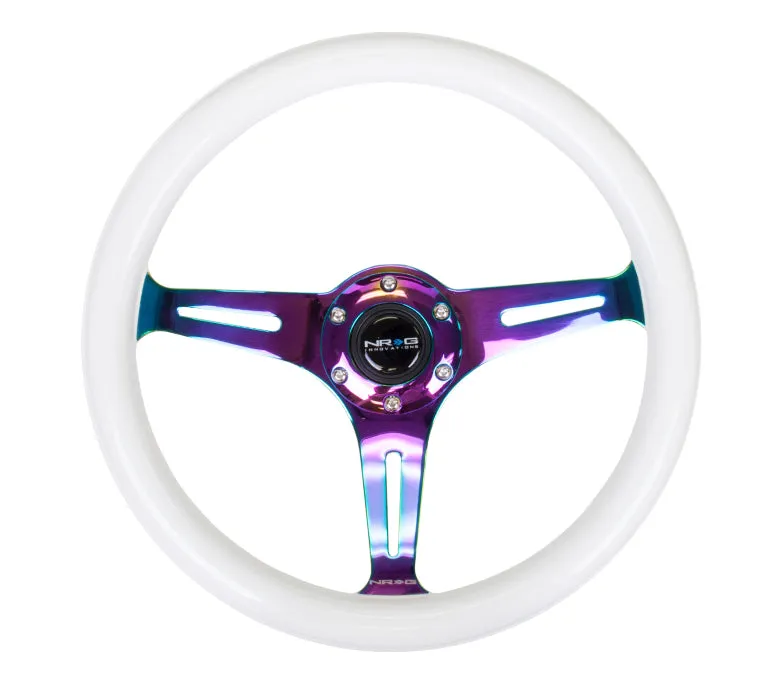 NRG ST-015MC-GL 350mm Glow in the Dark Grip 3 Neochrome Spokes Classic Wood Grain Wheel