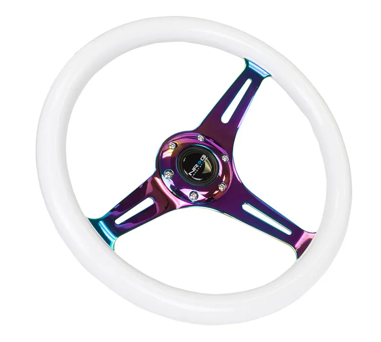 NRG ST-015MC-GL 350mm Glow in the Dark Grip 3 Neochrome Spokes Classic Wood Grain Wheel