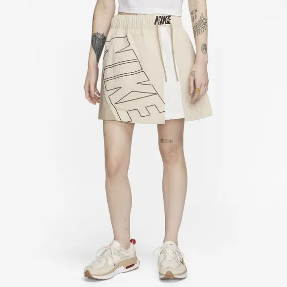 NWT Nike Sportswear Sanddrift Khaki/Sail White Retro Asymmetric Track Skirt