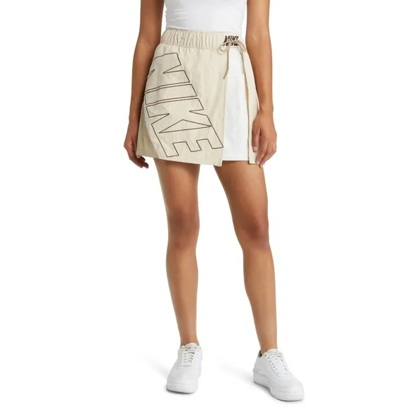NWT Nike Sportswear Sanddrift Khaki/Sail White Retro Asymmetric Track Skirt