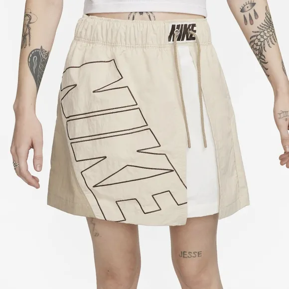NWT Nike Sportswear Sanddrift Khaki/Sail White Retro Asymmetric Track Skirt
