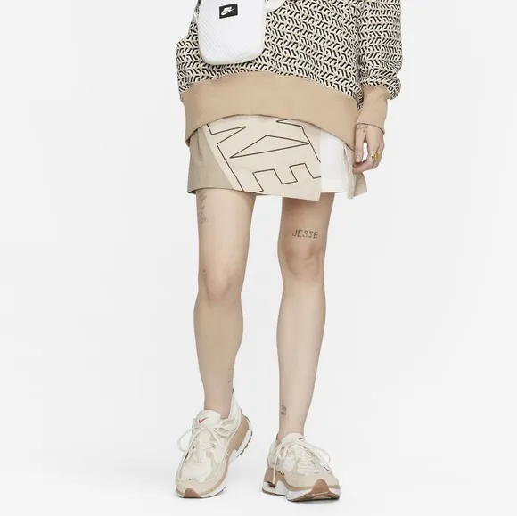 NWT Nike Sportswear Sanddrift Khaki/Sail White Retro Asymmetric Track Skirt