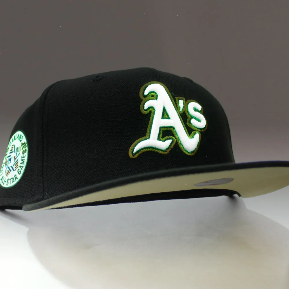 Oakland Athletics 1987 All Star Game New Era 59Fifty Fitted Hat (Glow in the Dark Black Soft Yellow Under Brim)