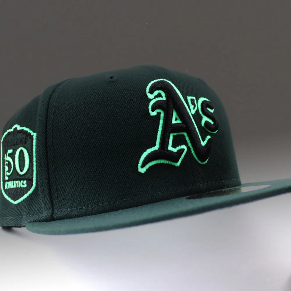 Oakland Athletics 50TH ANNIVERSARY New Era 59Fifty Fitted Hat (GITD Green Gray Under Brim)