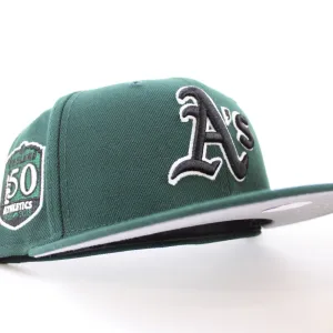 Oakland Athletics 50TH ANNIVERSARY New Era 59Fifty Fitted Hat (GITD Green Gray Under Brim)