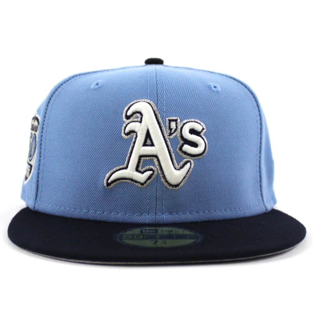 Oakland Athletics 50TH Anniversary New Era 59Fifty Fitted Hat (GITD Sky Blue Navy Gray Under Brim)