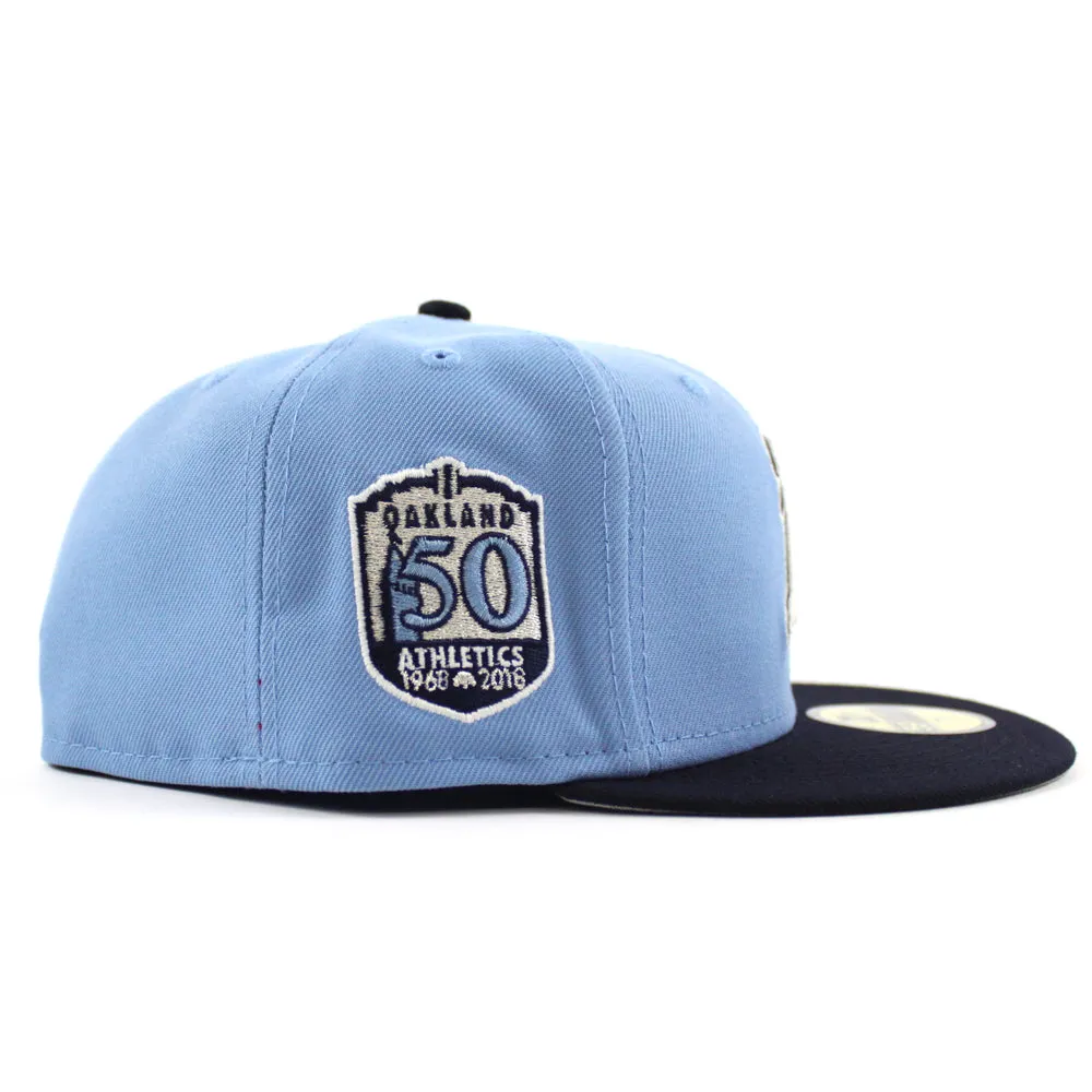 Oakland Athletics 50TH Anniversary New Era 59Fifty Fitted Hat (GITD Sky Blue Navy Gray Under Brim)