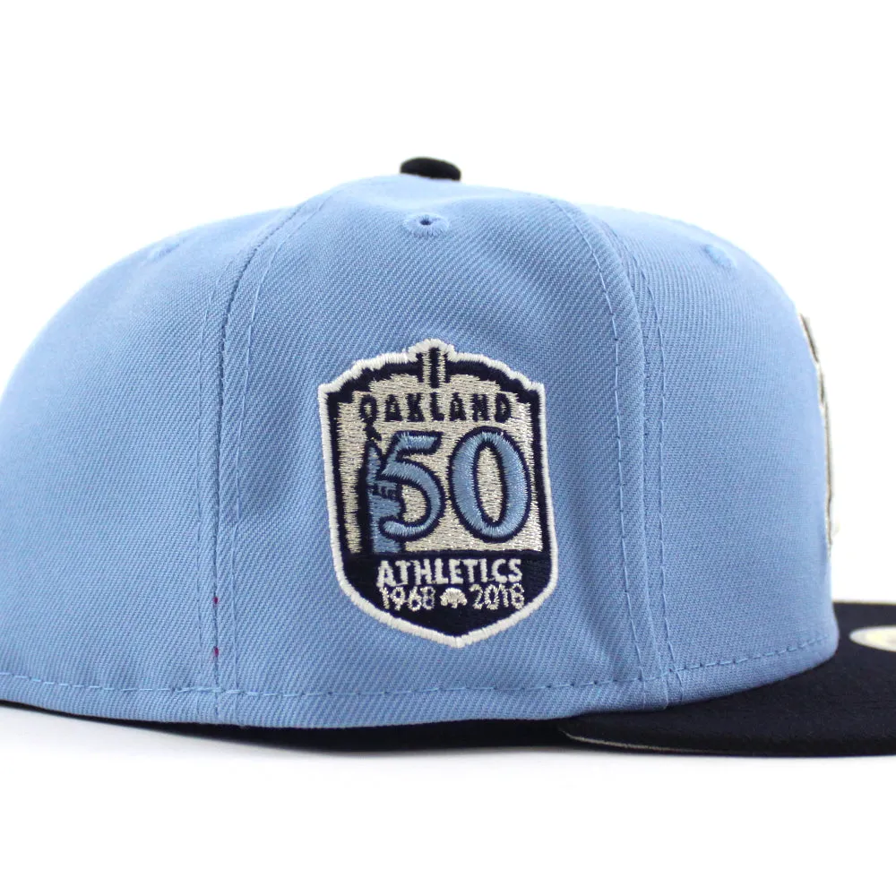 Oakland Athletics 50TH Anniversary New Era 59Fifty Fitted Hat (GITD Sky Blue Navy Gray Under Brim)