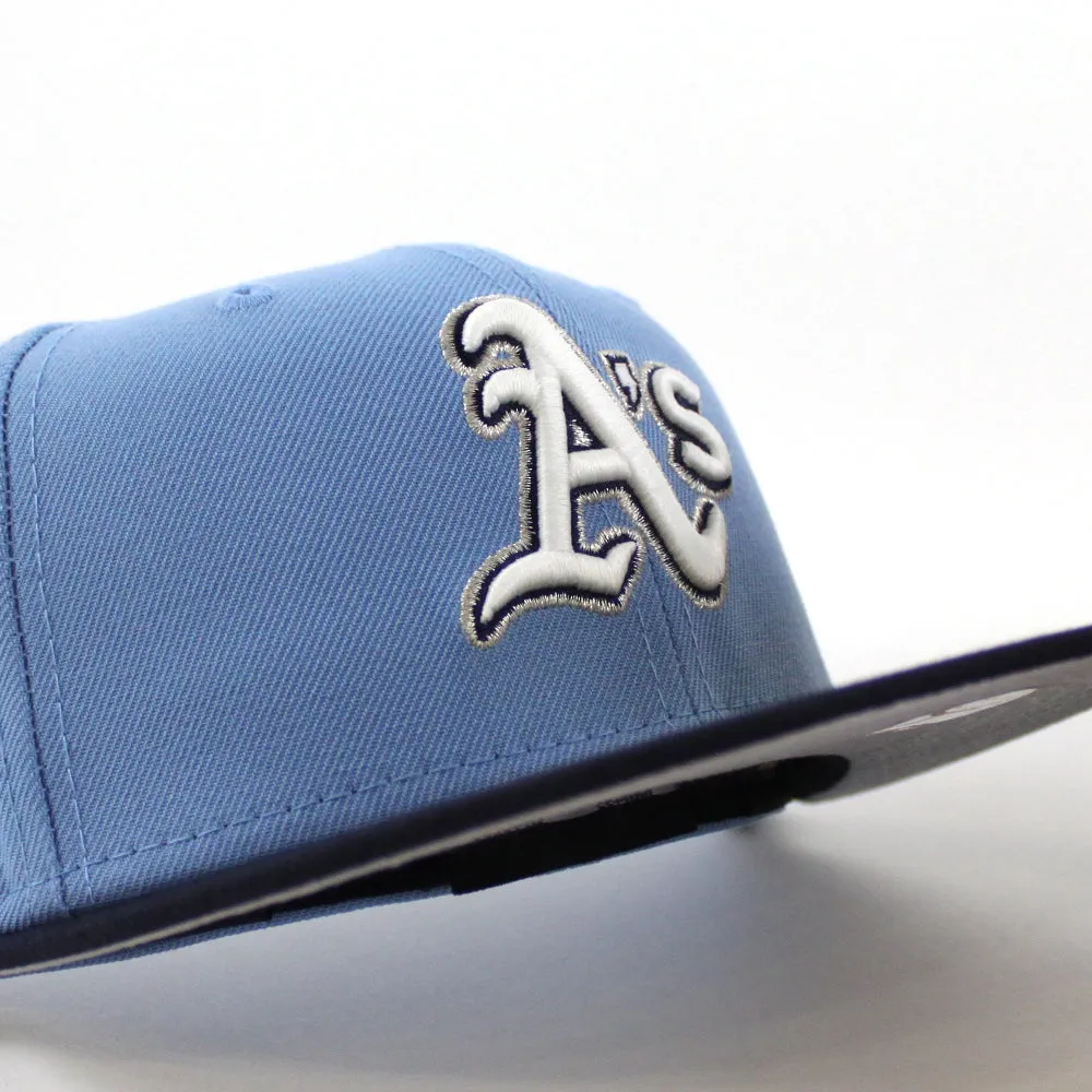 Oakland Athletics 50TH Anniversary New Era 59Fifty Fitted Hat (GITD Sky Blue Navy Gray Under Brim)