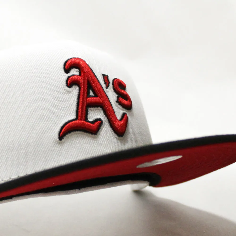 Oakland Athletics 50TH ANNIVERSARY New Era 59Fifty Fitted Hat (GITD White Black Visor Red Under Brim)