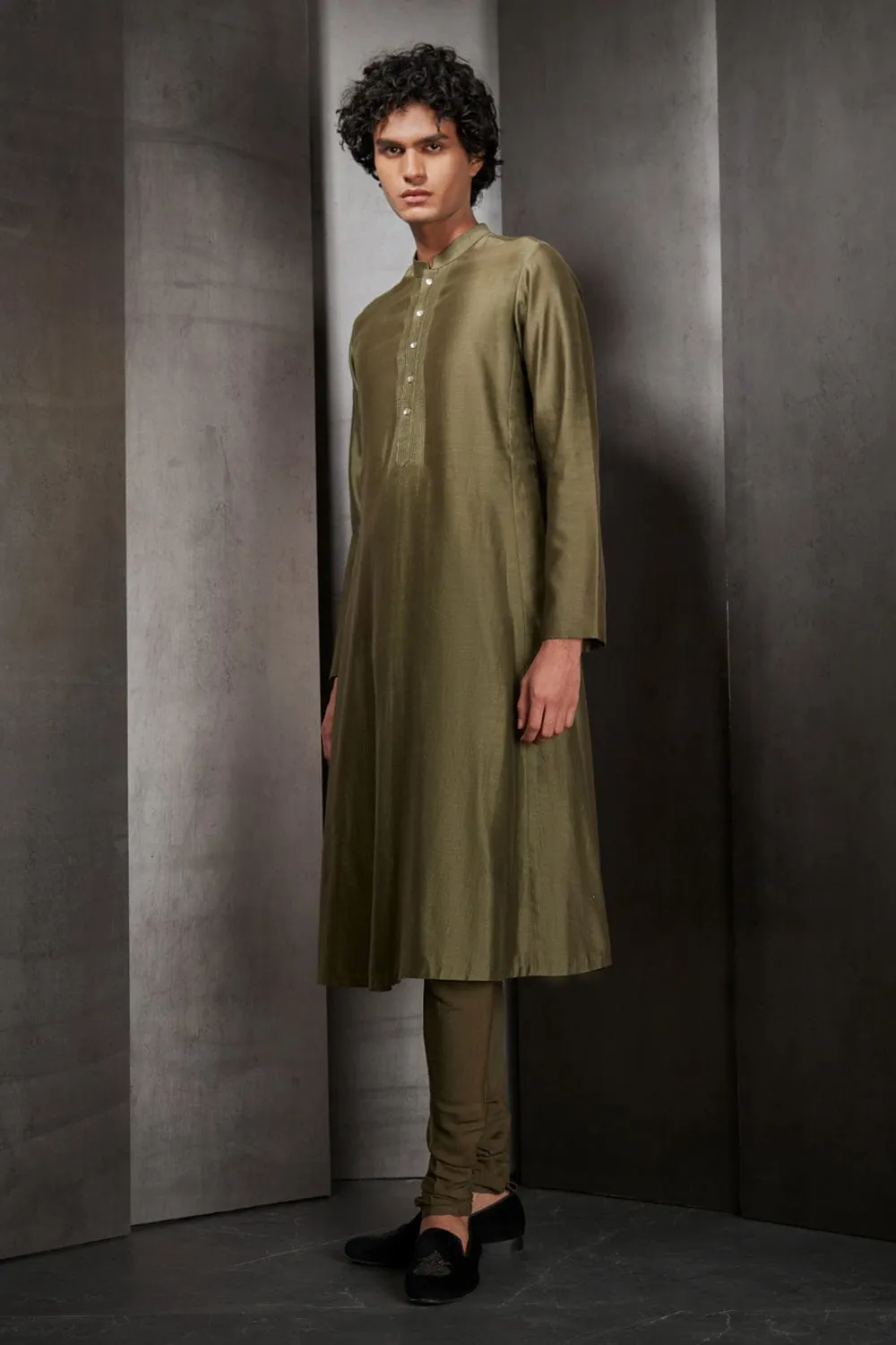 Olive Chanderi Kurta Set