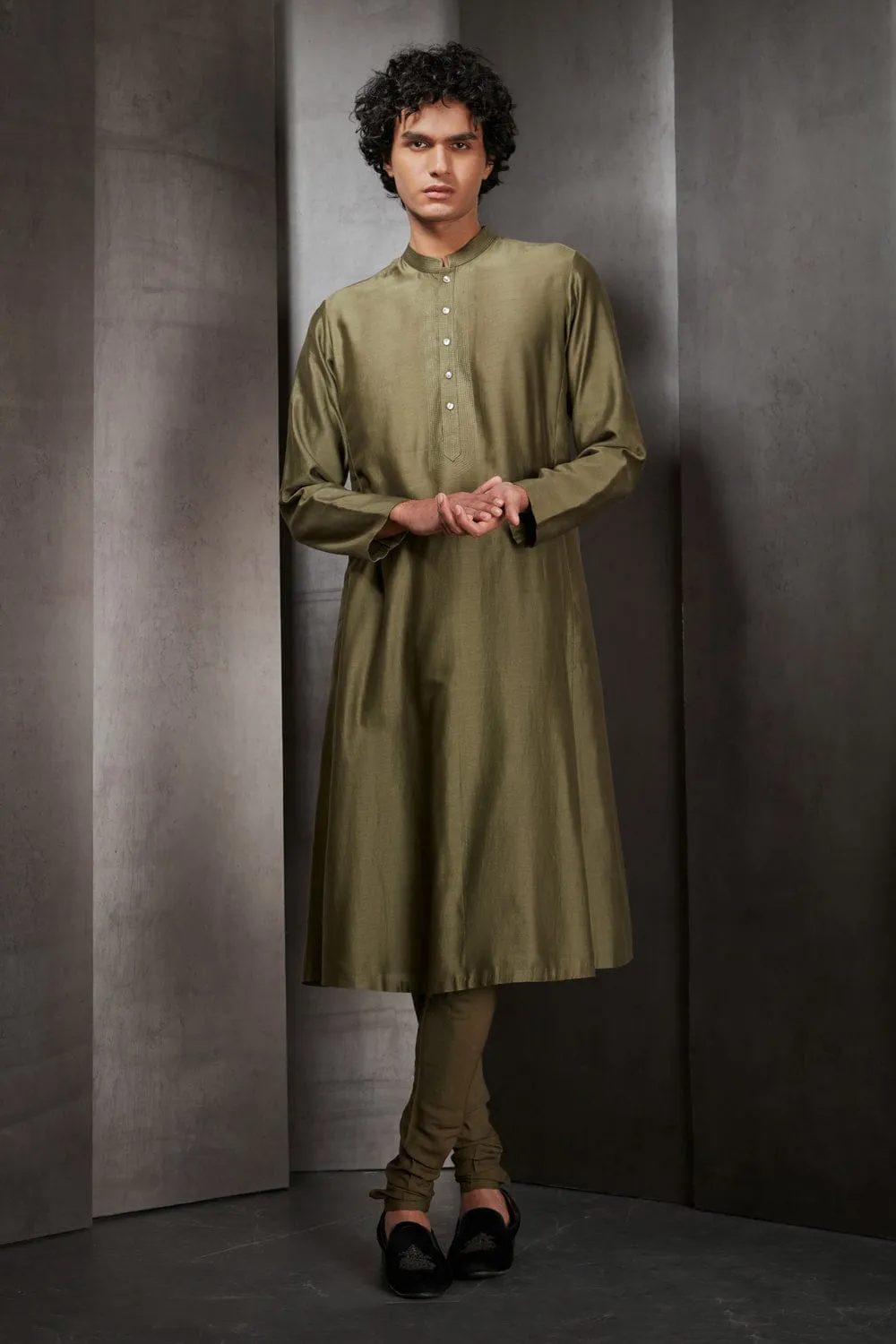 Olive Chanderi Kurta Set