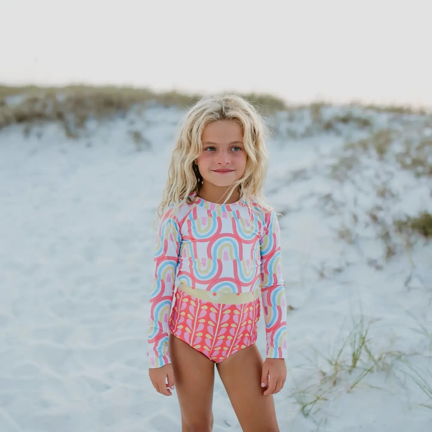 Oopsie Daisy Kid Coral Rainbow Zip Rash Guard